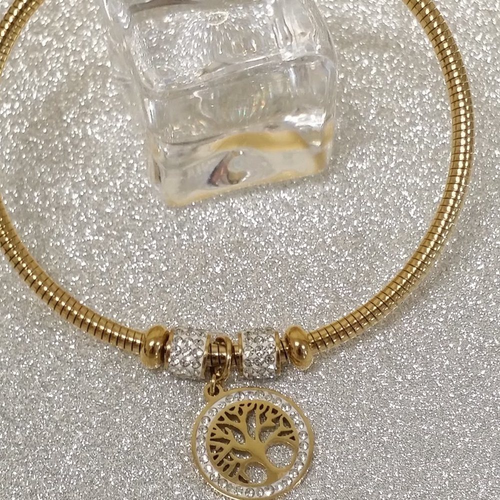 GOLD PLATED  , FAMILY TREE OF LIFE OR TREE OF LIFE, STAINLESS STEEL